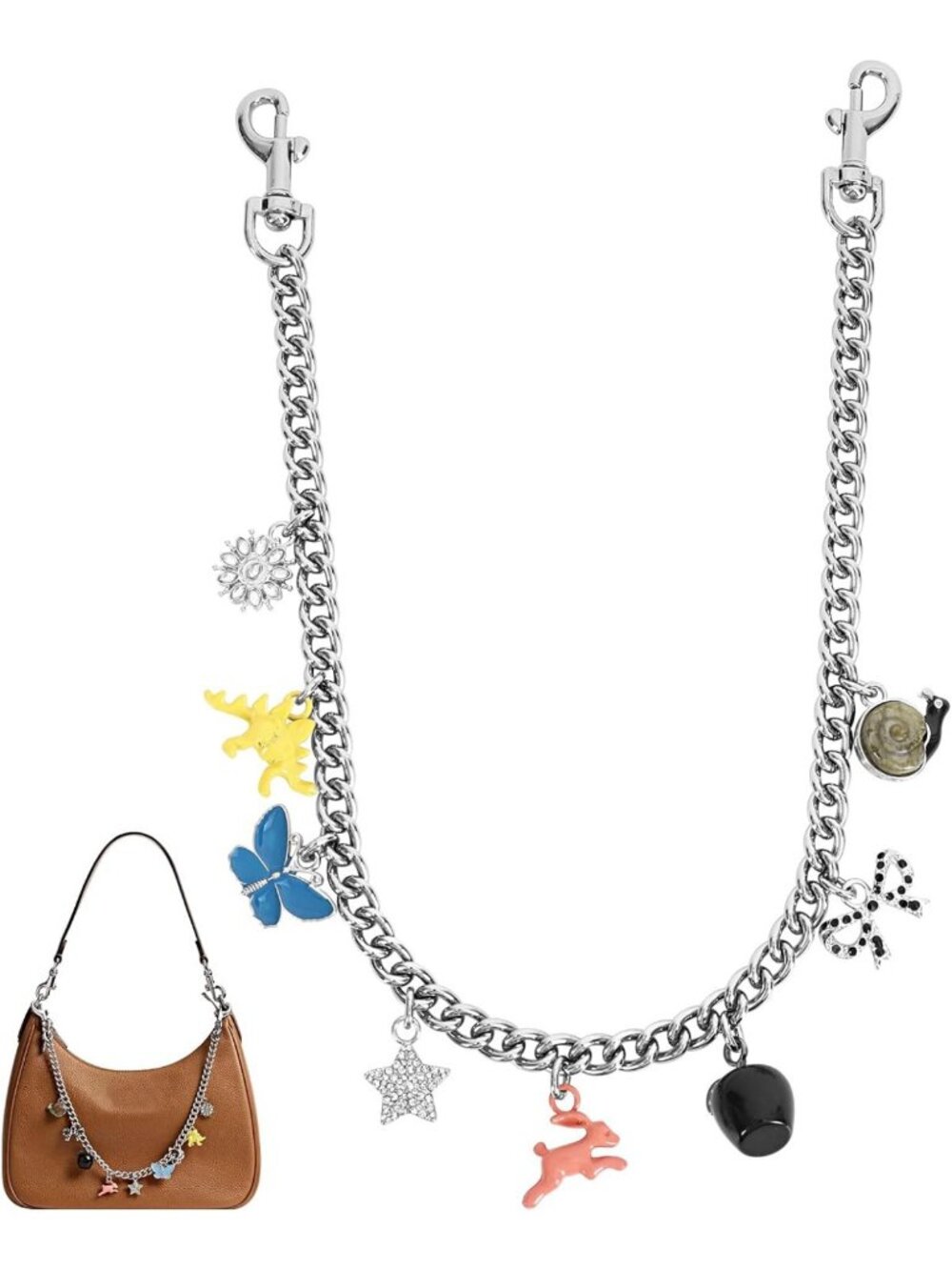 Silver Purse Chain Charms for Handbags & Wallets - 19.7in Butterfly Bag